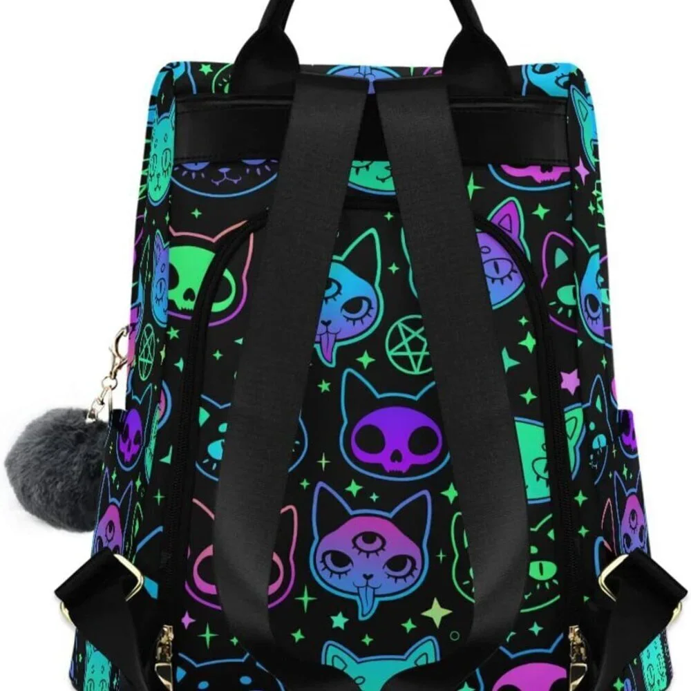 Fashion Backpack Purse Women Rainbow Cat Moon Star Casual Travel School
